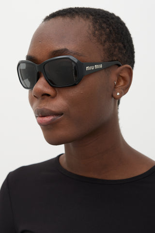 Miu Miu Black Crystal Logo Angular Sunglasses