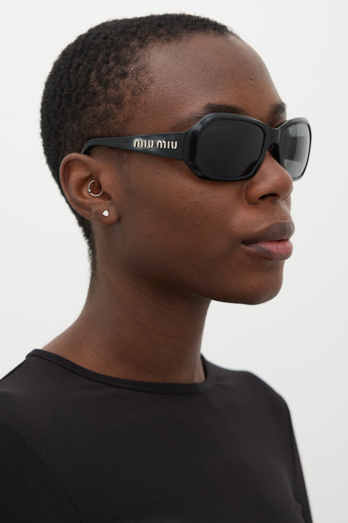 Miu Miu Black Crystal Logo Angular Sunglasses