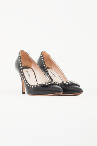 Miu Miu Black Leather Studded Pump