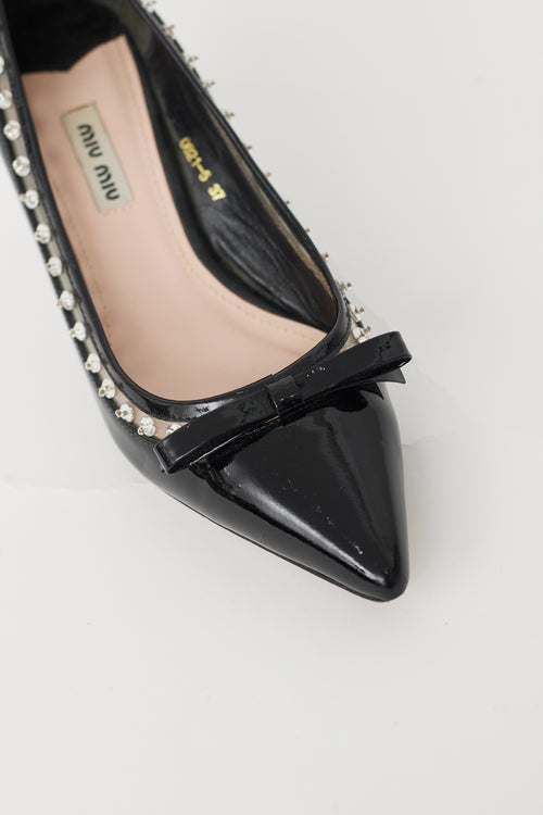 Miu Miu Black Patent 
Crystal Embellished Pump