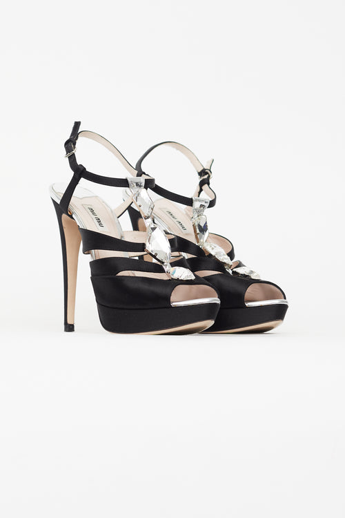 Miu Miu Black Satin Embellished Stiletto Pump