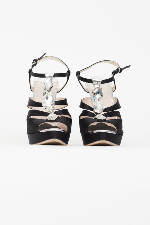 Miu Miu Black Satin Embellished Stiletto Pump