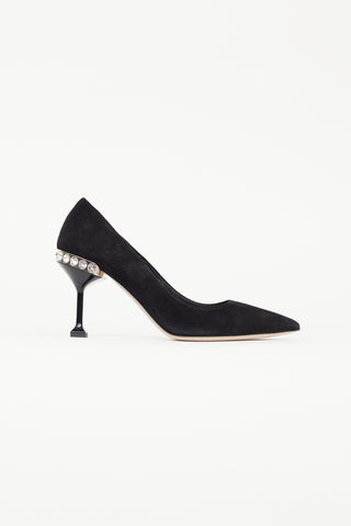 Miu Miu Black Suede 
Pearl Embellished Heel