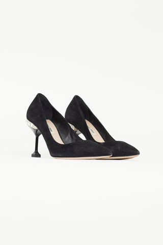 Miu Miu Black Suede 
Pearl Embellished Heel