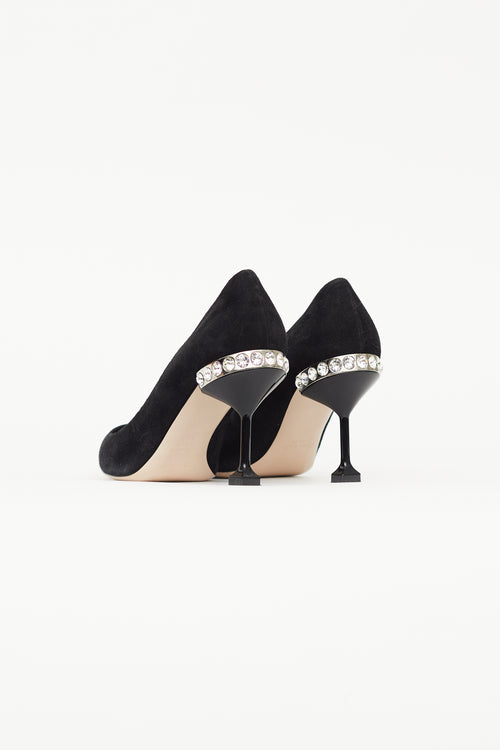 Miu Miu Black Suede 
Pearl Embellished Heel