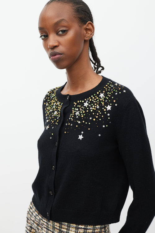 Miu Miu Black 
Multicolour Crystal 
Star Embellished Cardigan