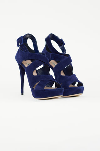 Miu Miu Navy Suede Caged Heel