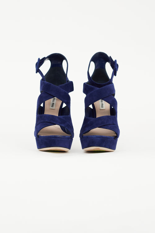 Miu Miu Navy Suede Caged Heel