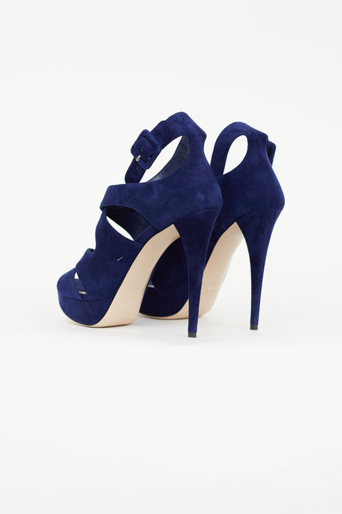 Miu Miu Navy Suede Caged Heel