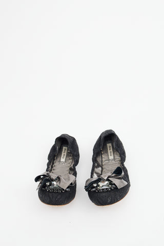 Miu Miu Brocade Embellished Ballet Flat