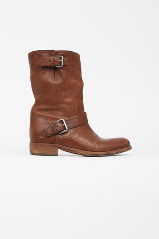 Miu Miu Brown Leather Biker Boot