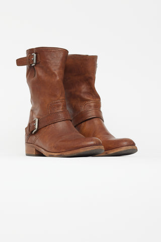 Miu Miu Brown Leather Biker Boot