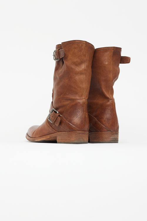 Miu Miu Brown Leather Biker Boot