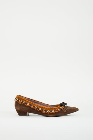 Miu Miu Brown Suede 
Orange Knit Flat