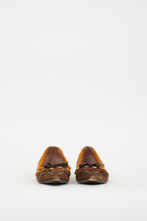 Miu Miu Brown Suede 
Orange Knit Flat