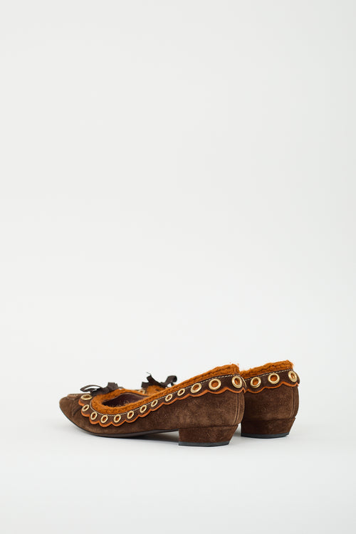 Miu Miu Brown Suede 
Orange Knit Flat