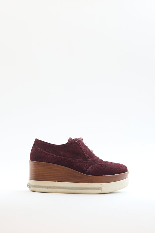 Miu Miu Burgundy Suede Brogue Platform Oxford