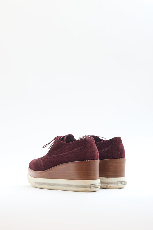 Miu Miu Burgundy Suede Brogue Platform Oxford