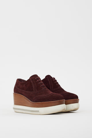 Miu Miu Burgundy Suede Platform Brogue Sneaker