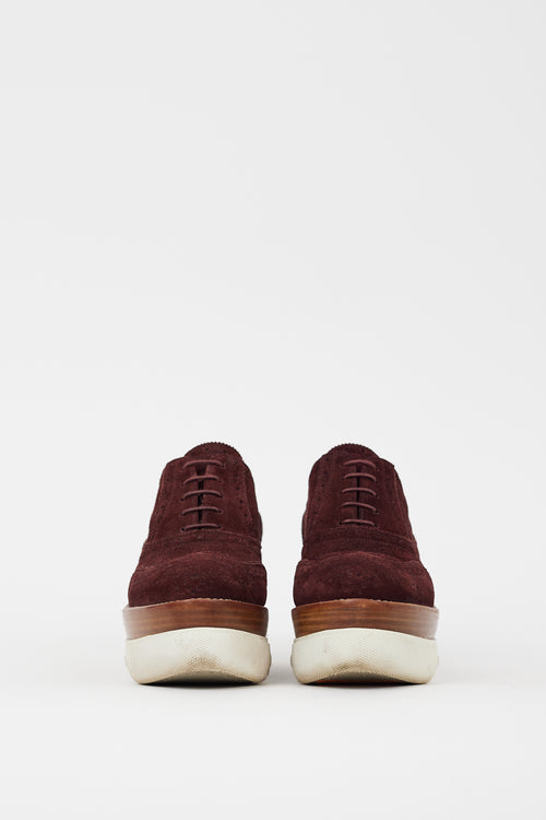 Miu Miu Burgundy Suede Platform Brogue Sneaker