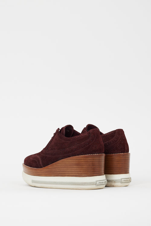 Miu Miu Burgundy Suede Platform Brogue Sneaker