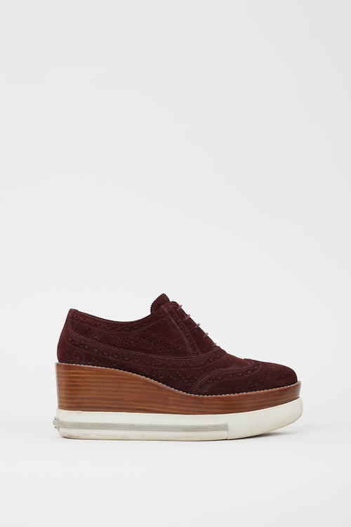 Miu Miu Burgundy Suede Platform Brogue Sneaker