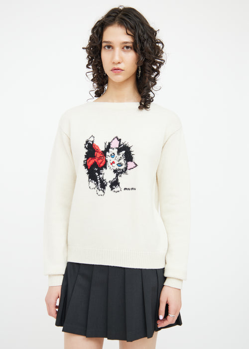 Miu Miu 2020 Cream Graphic Knit Sweater