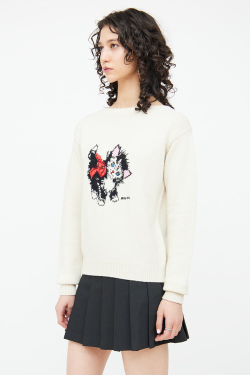 Miu Miu 2020 Cream Graphic Knit Sweater