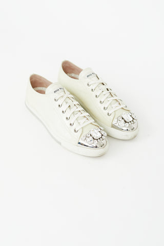 Miu Miu Cream Patent Jewel Toe Cap Sneaker