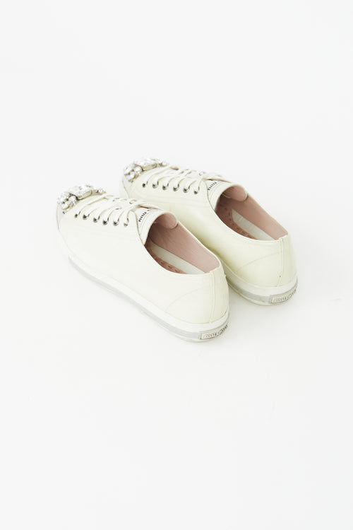 Miu Miu Cream Patent Jewel Toe Cap Sneaker