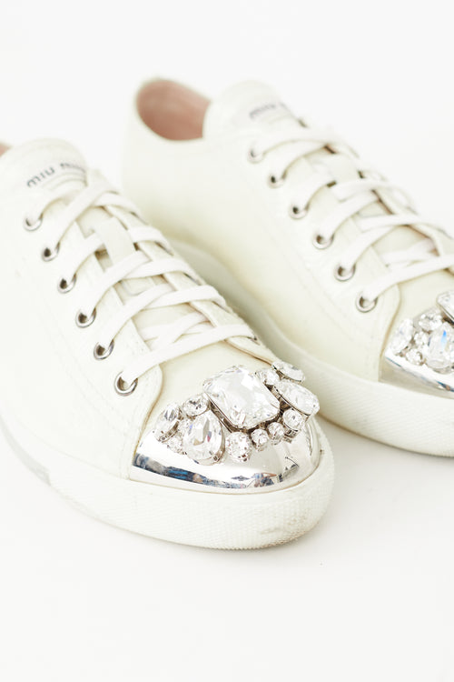 Miu Miu Cream Patent Jewel Toe Cap Sneaker