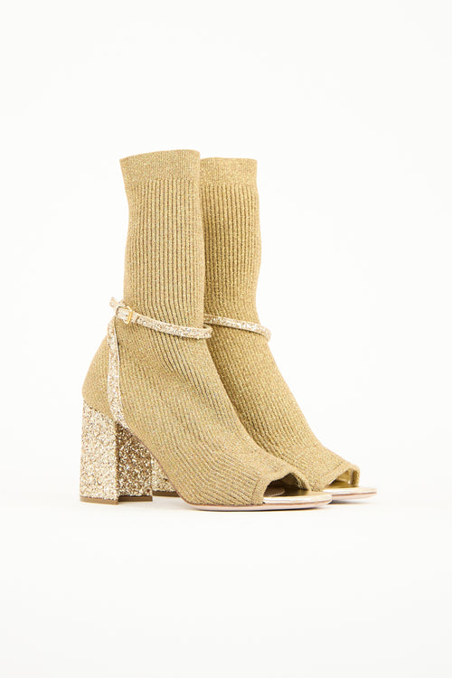 Miu Miu Glitter Open Toe Sock Boot