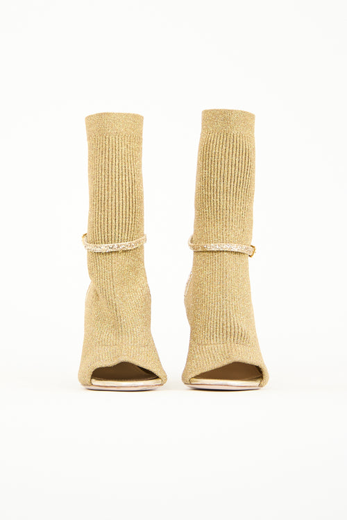 Miu Miu Glitter Open Toe Sock Boot