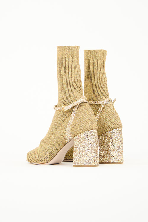 Miu Miu Glitter Open Toe Sock Boot