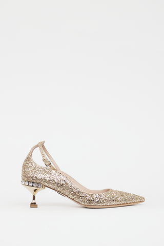 Miu Miu Gold Glitter Pointed Toe Heel