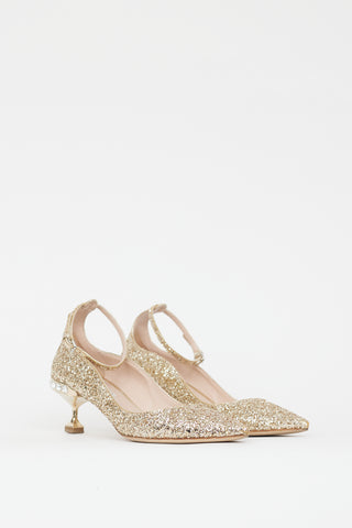 Miu Miu Gold Glitter Pointed Toe Heel