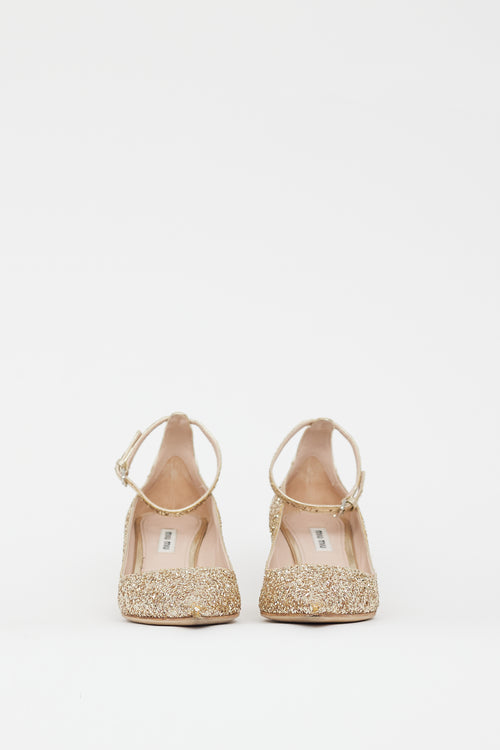 Miu Miu Gold Glitter Pointed Toe Heel