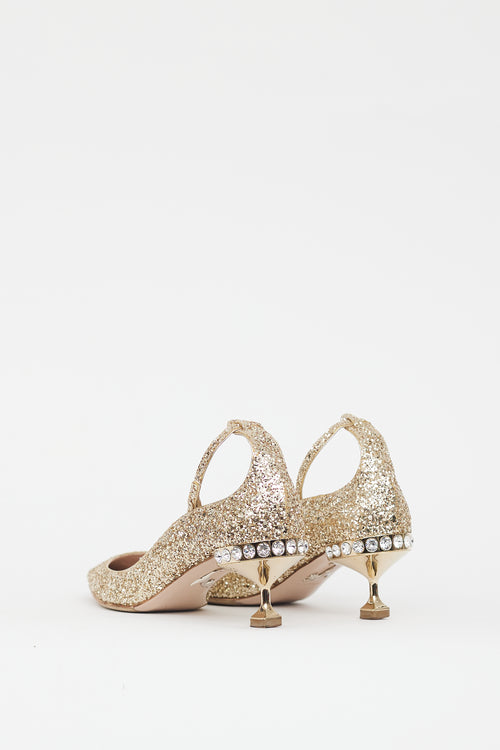 Miu Miu Gold Glitter Pointed Toe Heel