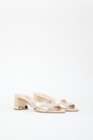 Miu Miu Gold Metallic Leather Crystal Sandal