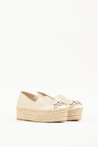 Miu Miu Gold Metallic Leather Embellished Platform Espadrille