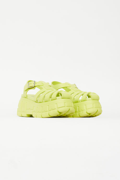 Miu Miu Neon Green Soft Cage Platform Sandal