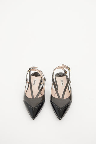 Miu Miu Grey 
Black Patent Slingback Flat