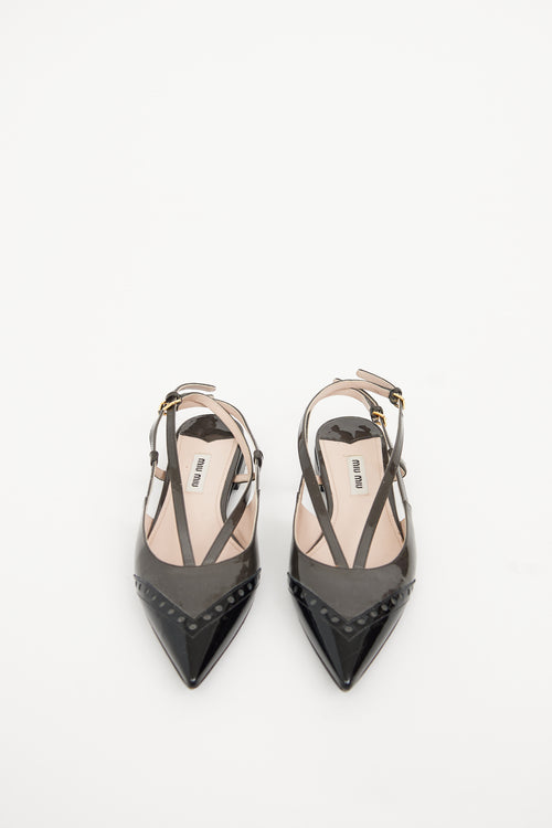 Miu Miu Grey 
Black Patent Slingback Flat