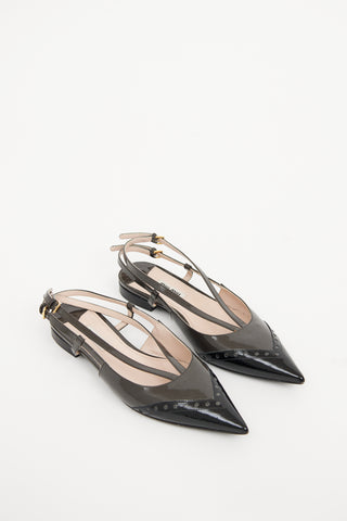 Miu Miu Grey 
Black Patent Slingback Flat