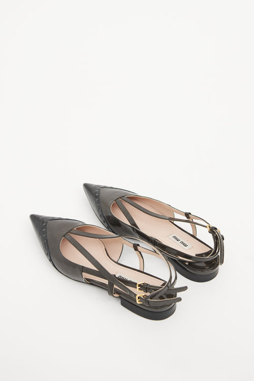 Miu Miu Grey 
Black Patent Slingback Flat