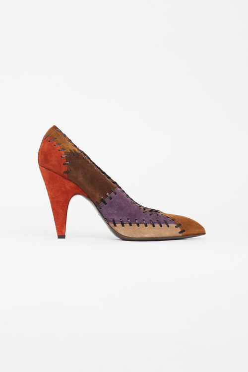 Miu Miu Brown 
Multi Suede Patchwork Pump