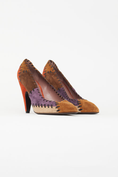 Miu Miu Brown 
Multi Suede Patchwork Pump