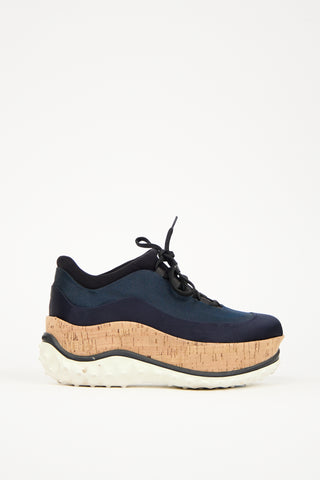 Miu Miu Navy Neoprene 
Cork Platform Sneaker