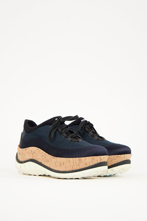 Miu Miu Navy Neoprene 
Cork Platform Sneaker