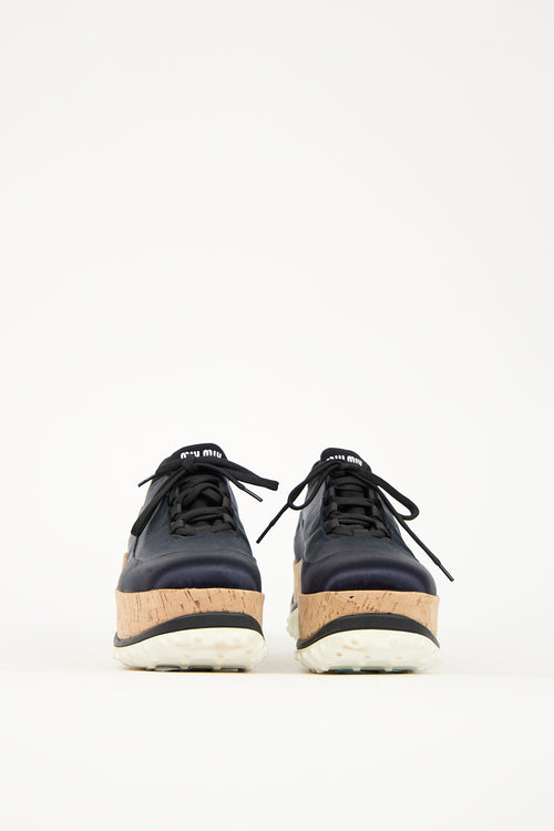 Miu Miu Navy Neoprene 
Cork Platform Sneaker